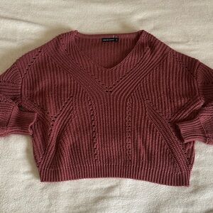 Women's Moon & Madison V-Neck Knit Sweater, Medium - Burgundy